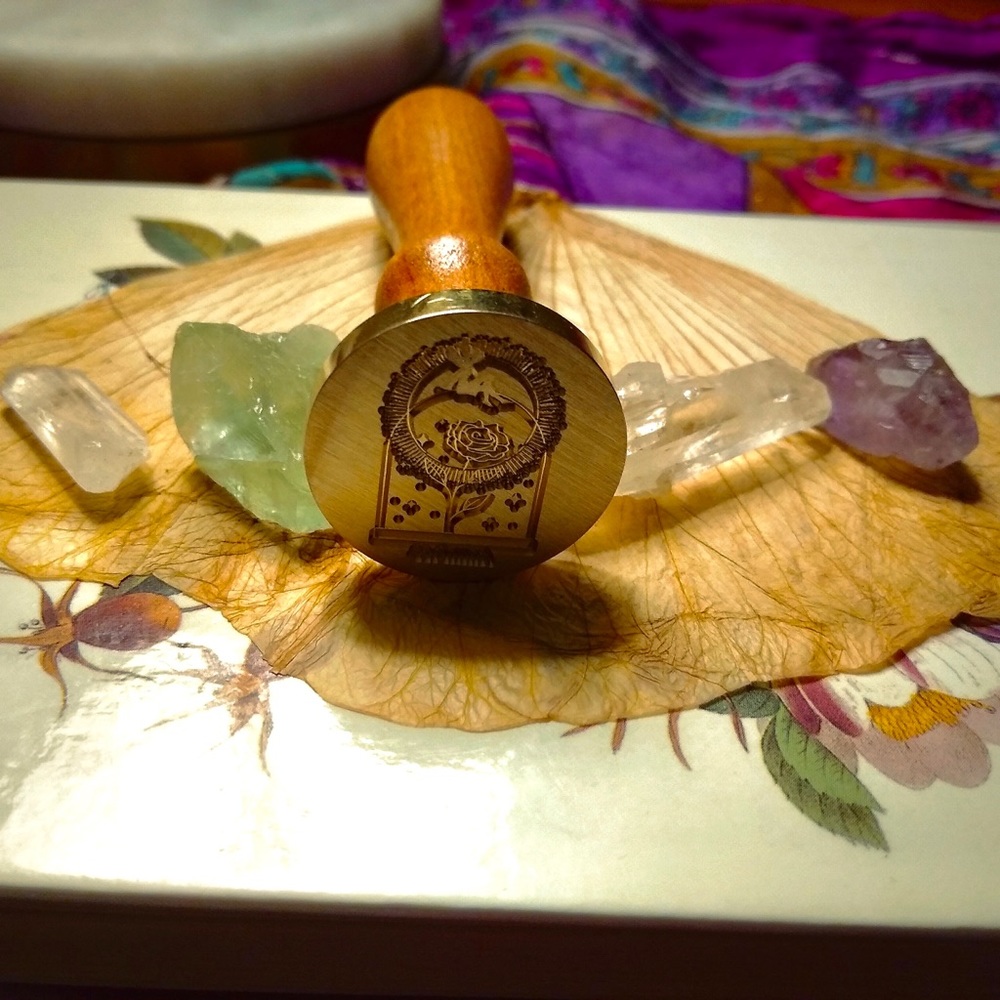 fairy brass envelope stamp head wooden handle vintage stamp letter craft stamp